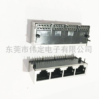 59 1x4帶銅殼 四端口Rj45連接器